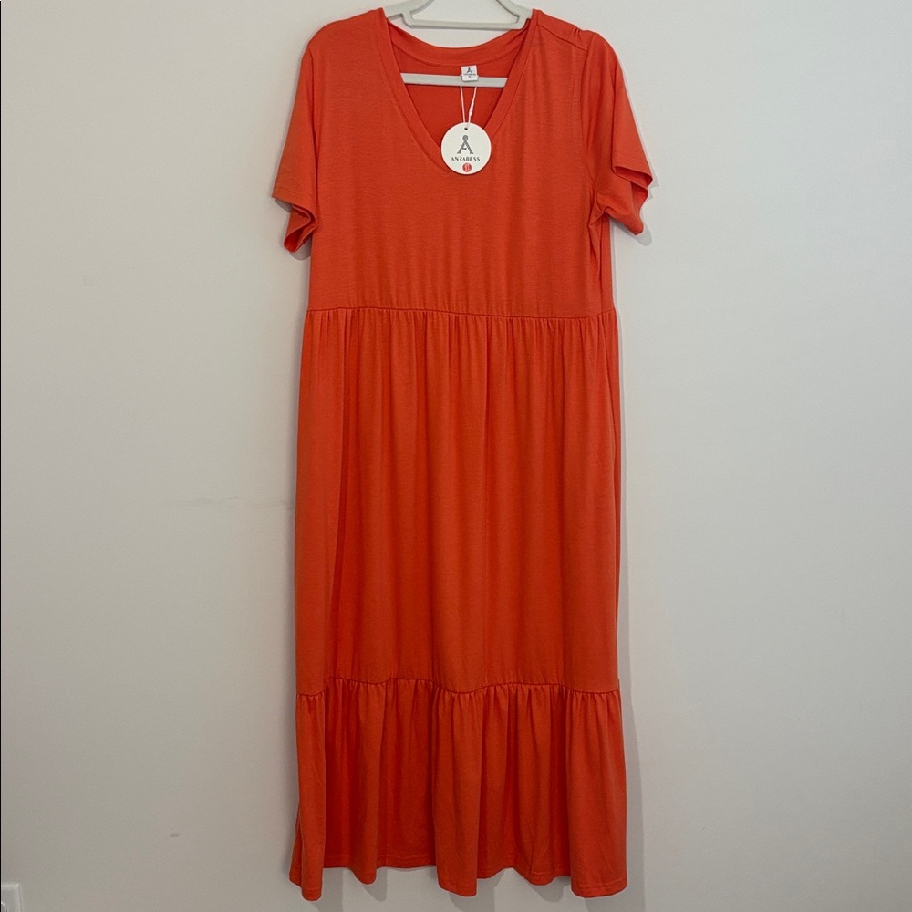 Orange Short Sleeve Maxi Dress
